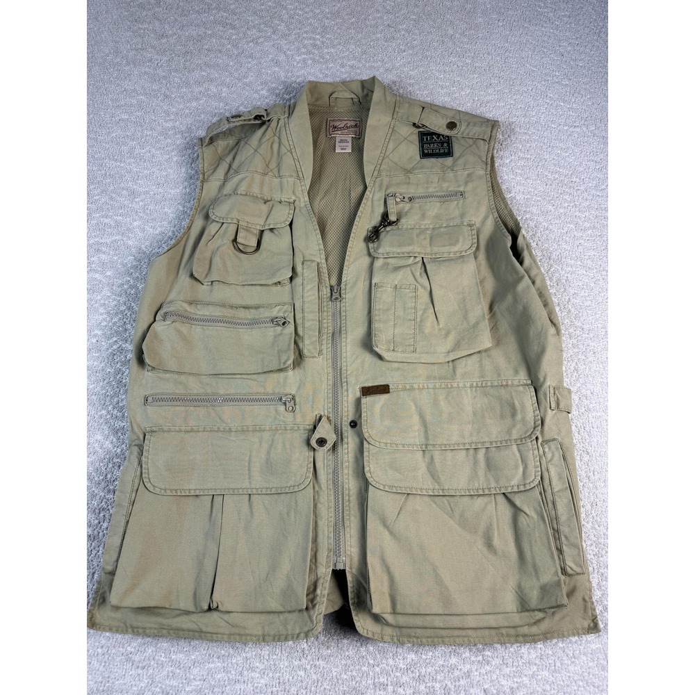 Woolrich Vest Mens Medium Khaki Texas Parks‎ & Wildlife Fishing Hunting Utility